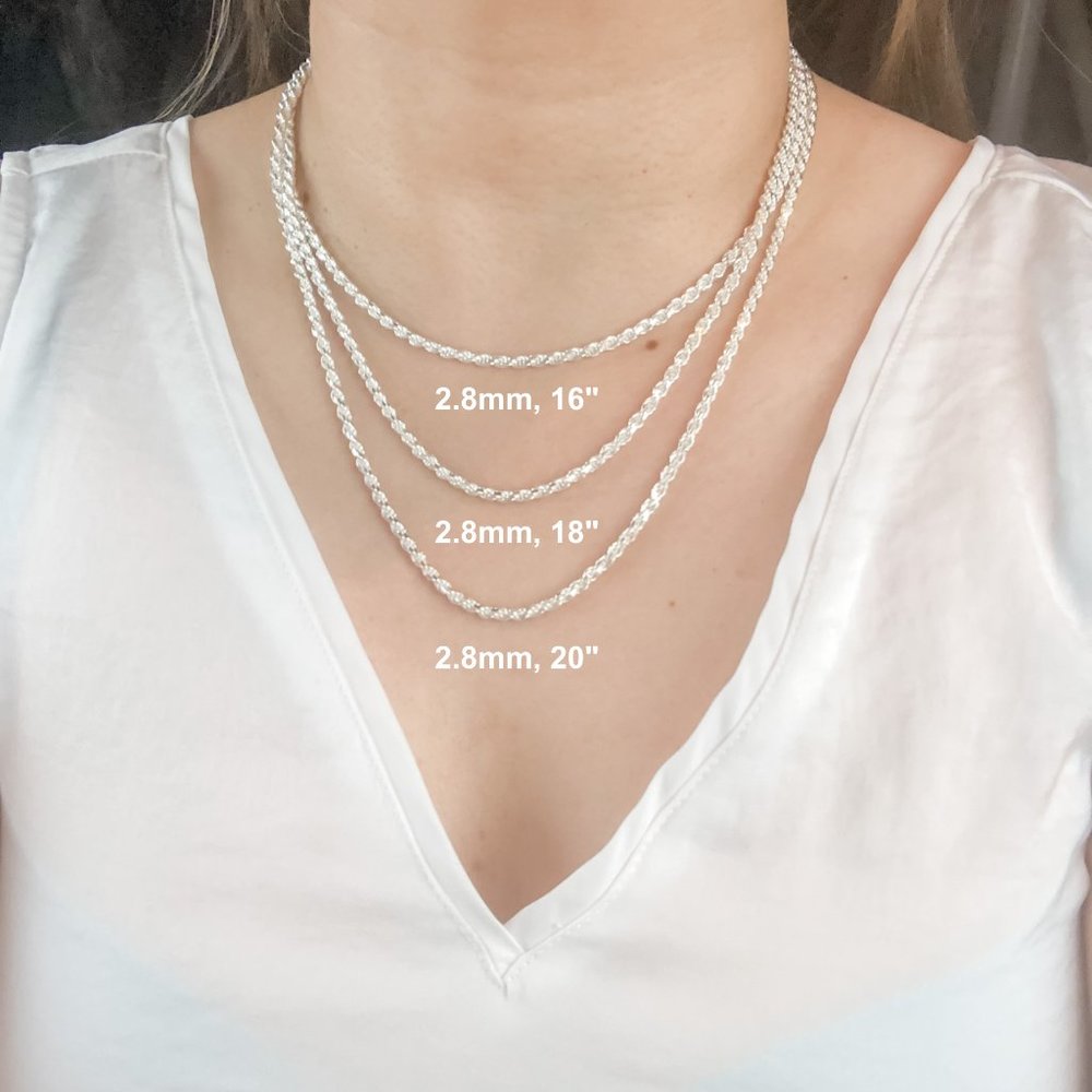 Stylish Rope Chain Sterling Silver Made in Italy 925 Rope Chain – Width 2.8mm